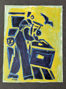 Acrylic on Heavy Paper Lobsterman Yellow/Blue