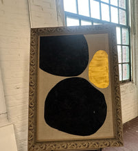 Load image into Gallery viewer, Gold and Carbon Painting on Spanish Linen Minimalist Painting, Vintage Framed