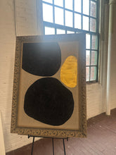 Load image into Gallery viewer, Gold and Carbon Painting on Spanish Linen Minimalist Painting, Vintage Framed