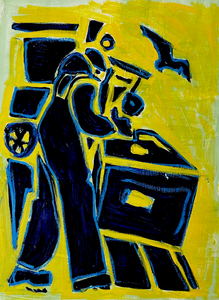 Acrylic on Heavy Paper Lobsterman Yellow/Blue