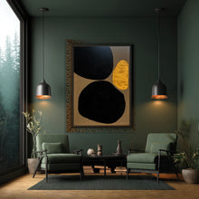 Load image into Gallery viewer, Gold and Carbon Painting on Spanish Linen Minimalist Painting, Vintage Framed